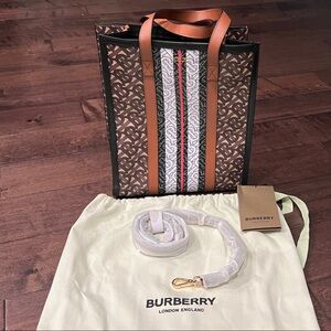Burberry Tan and White Tote Bag